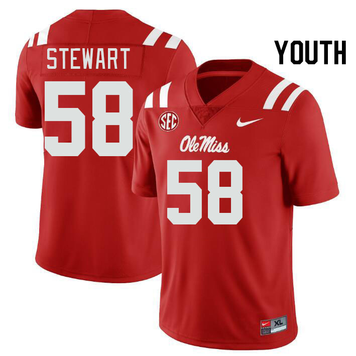 Youth #58 Elliiot Stewart Ole Miss Rebels College Football Jerseys Stitched-Red